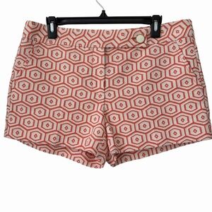 Trina Turk Sz 10 Corbin Bellini Geometric Shorts Orange and White Cotton/Poly